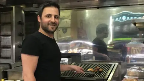 BBC Murat Baser cooking kebabs at The Olive Tree, Norwich