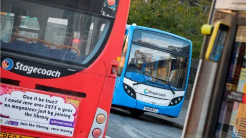 Peter Byrne Stagecoach buses in Perth town