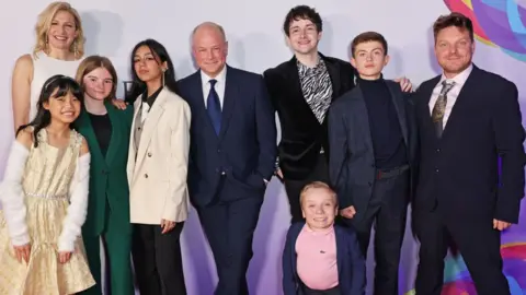 Getty Images Lucy Montgomery, Mila Lieu, Aabay-Noor Ali, Mark Freeland, Connor Curren, Lenny Rush, Billy Jenkins and Rhys Thomas attend the Bafta Children & Young People Awards 2022