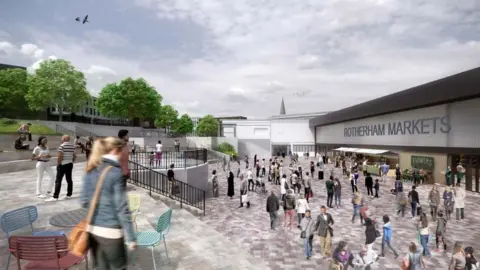 Rotherham Metropolitan Borough Council Computer generated image of market redevelopment