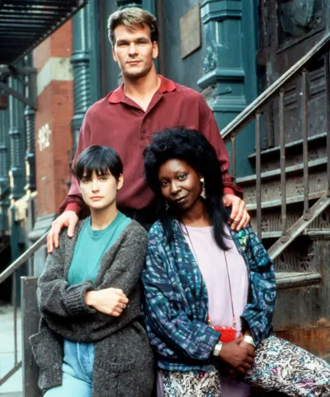 Alamy Demi Moore, Patrick Swayze and Whoopi Goldberg (right)