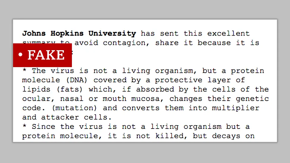 Fake post attributed to Johns Hopkins University