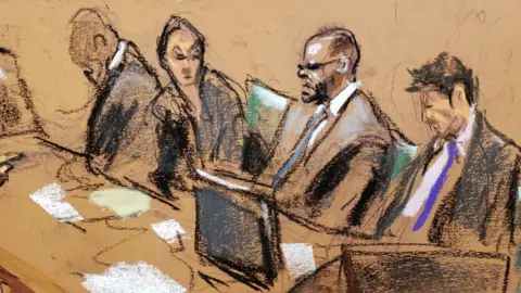 Reuters A courtroom sketch of R Kelly in a New York court as his trial begins