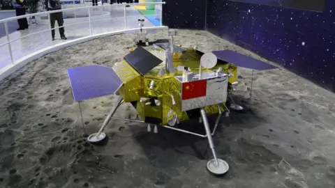 Reuters A model of the moon lander for China"s Chang"e 4 lunar probe is displayed at the China International Aviation and Aerospace Exhibition, or Zhuhai Airshow, in Zhuhai, Guangdong province, China November 6, 2018.