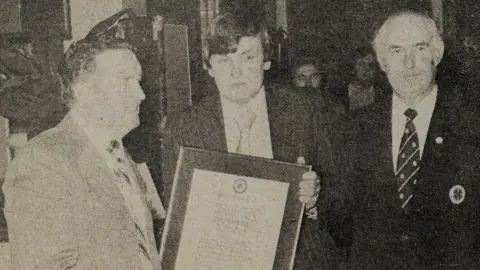 Celtic View Jock Stein presenting Torbett with award