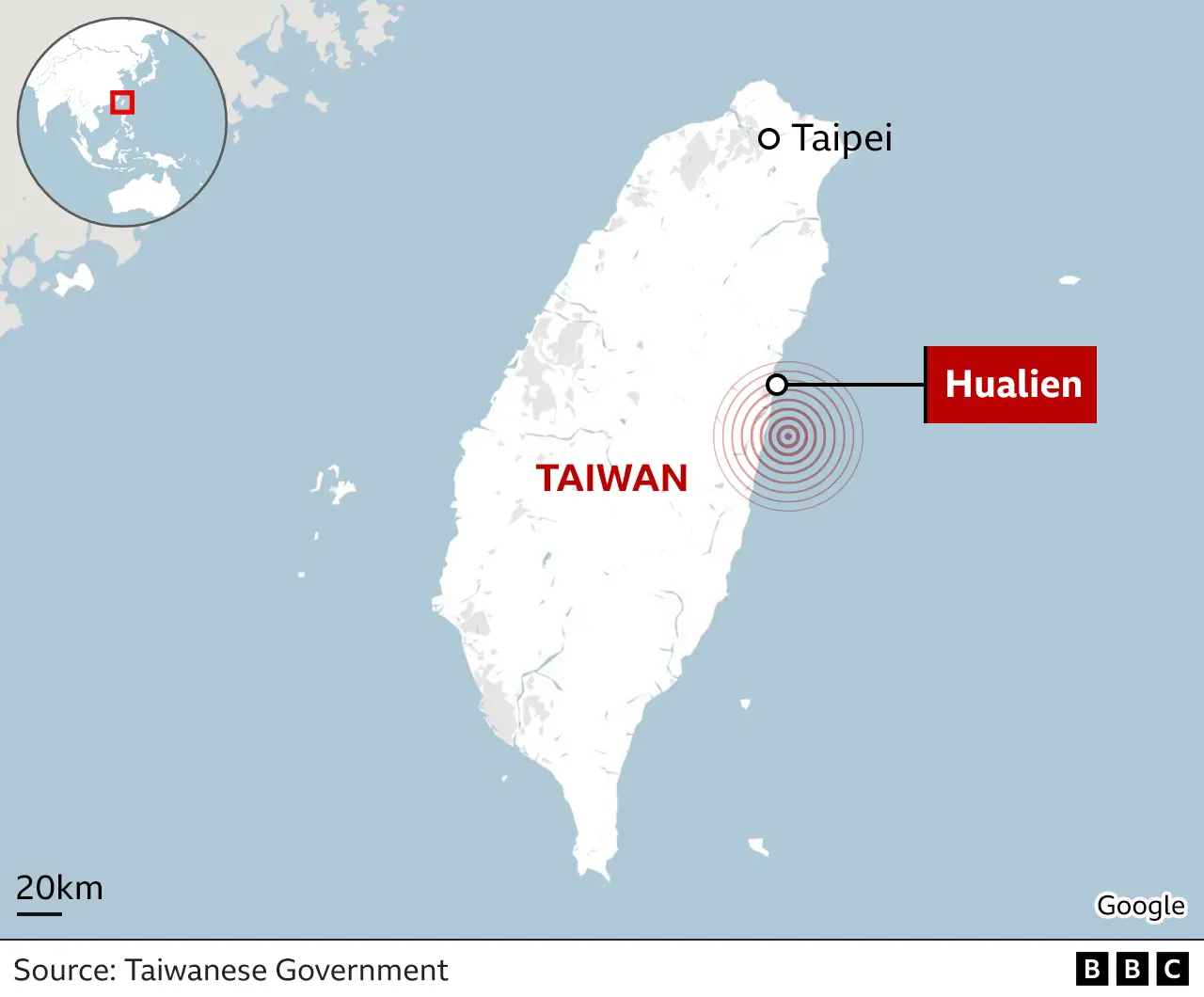 Map of Taiwan earthquake