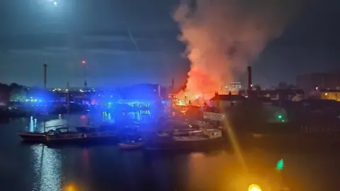 John Bradfield Night shot of the Underfall fire