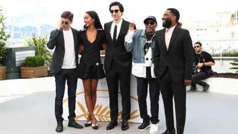 Getty Images Spike Lee, second right, and the cast of BlacKkKlansman