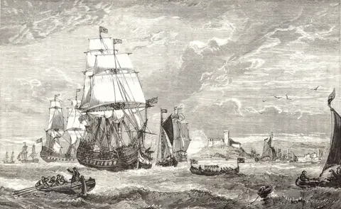 Alamy The first fleet of the East India Company leaving Woolwich in 1601, pictured in Cassell's Illustrated Universal History' in 1882