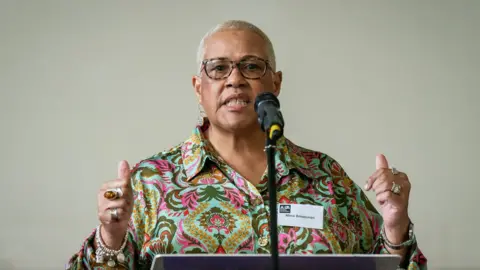 Aaron Chown Mina Smallman speaking at the launch of a new anti-racism alliance on Wednesday