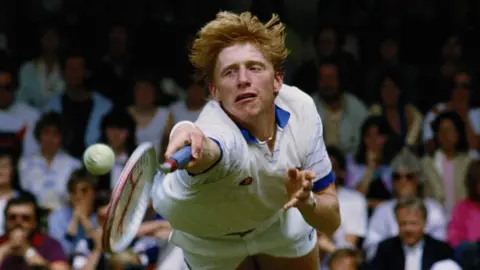 Getty Images Boris Becker playing at Wimbledon in 1985