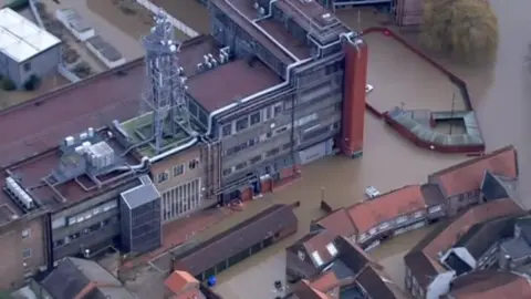 BBC The flooded telephone exchange in York