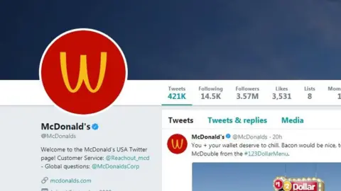 McDonald's Screenshot of McDonald's US Twitter account on 8 March 2018
