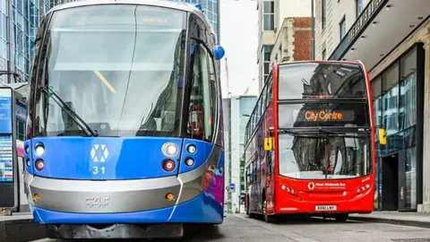 Transport for West Midlands Two Midlands Metro trams