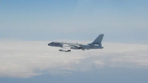 EPA A Chinese jet bomber seen following the incursion of 52 planes into Taiwan's air defence identification zone - handout by Taiwan's defence ministry