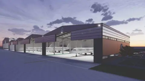 Willis Aviation An artist's impression of what the hangers will look like with planes