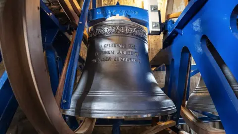 Robert Willis/Icarus Aerial Imaging Jubilee Bell which is inscribed with "I celebrate the Platinum Jubilee of HM Queen Elizabeth II."