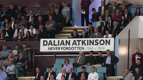 Getty Images A tribute to Dalian Atkinson is seen during the Sky Bet Championship match between Aston Villa and Huddersfield Town at Villa Park on August 16, 2016 in Birmingham