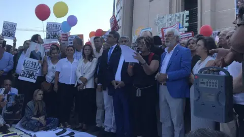 BBC Supporters of the 17 Cumhuriyet employees outside court in Istanbul