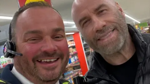 Gary Middleton Morrisons security guard, Gary Middleton with John Travolta