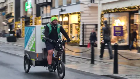 Stuart Woodward/BBC An eCargo bike on Colchester high street.