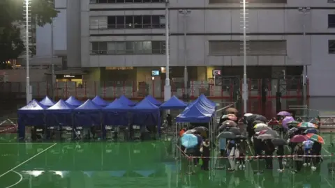 Reuters A makeshift testing centre in Hong Kong