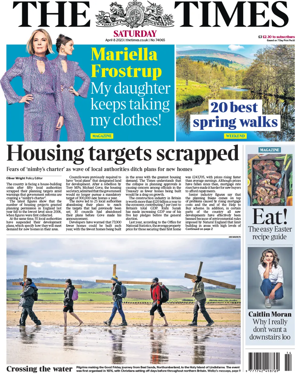 The front page of The Times