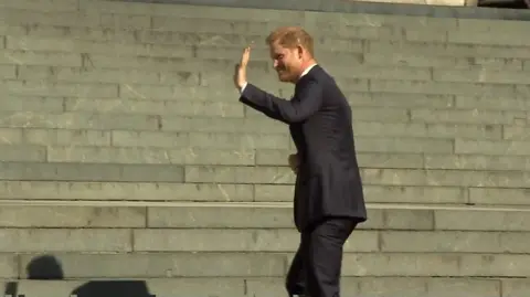 Prince Harry waving from the steps of St Paul's Cathedral