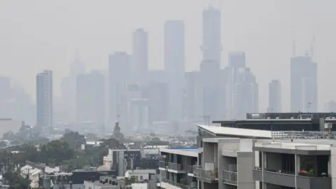 Getty Images The Melbourne skyline blanketed in smoke