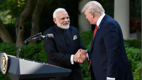 AFP US President Donald Trump and Indian Prime Minister Narendra Modi shake hands while delivering joint statements in the Rose Garden of the White House June 26, 2017