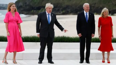 Getty Images Carrie and Boris Johnson, Joe and Jill Biden in Cornwall ahead of G7