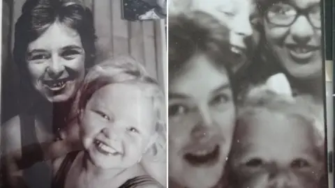 Family handout Family pictures: Ann Hamilton with her sister Cassandra (left) and all the siblings together, clockwise - Frank, Marie, Cassandra and Ann (right)