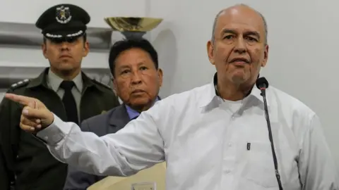 Getty Images Arturo Murillo delivers a press conference in La Paz, on 20 November, 2019