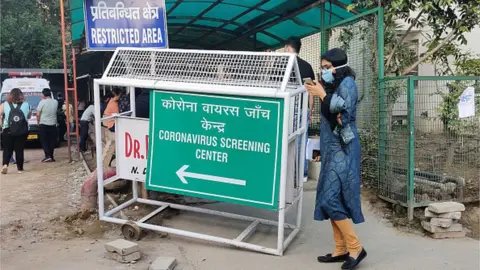 Getty Images A coronavirus testing centre in Delhi