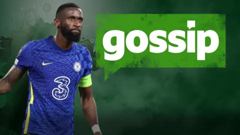 Antonio Rudiger beside BBC Sport Gossip logo