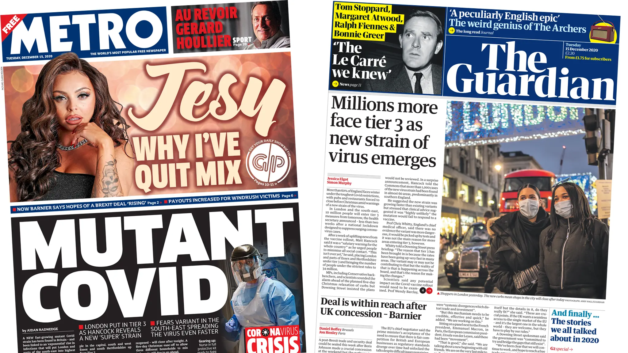 Metro and Guardian front pages
