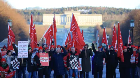 Nipsa members at Stormont during Thursday's industrial action