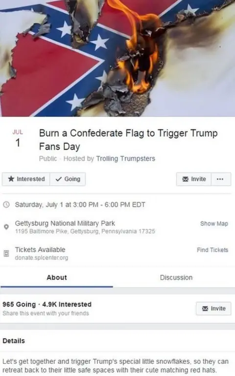 Facebook The event planned for Gettysburg.