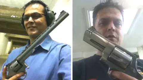 West Midlands Police Dr Mohinder Surdhar posing with guns