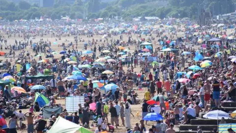 Duane Evans People packed on to the beaches to watch the air show on Saturday