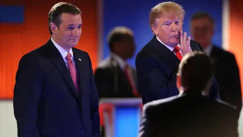 Getty Images Ted Cruz and Donald Trump in a debate