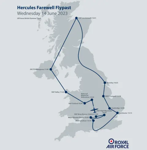 RAF Hercules flypast map