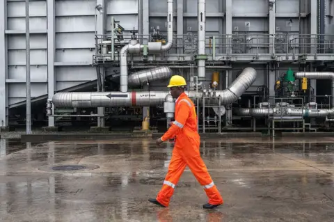AFP A man walks past an electrical facility at a power plant in Nigeria (archive photo)