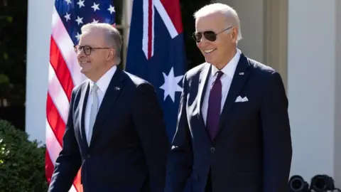 MICHAEL REYNOLDS/EPA-EFE/REX/Shutterstock Biden and Albanese at the White House