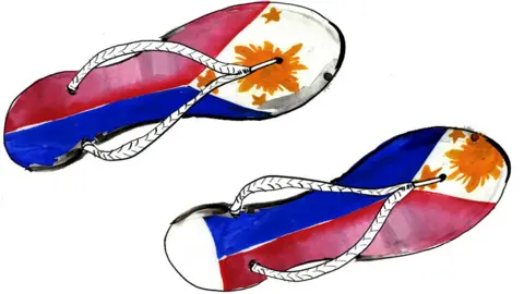 BBC Illustration depicting flip flops with the flag of the Philippines