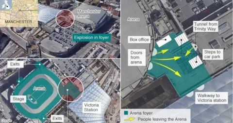 Google/BBC Map of Manchester Arena attack