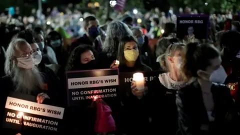 Reuters People gather outside the US Supreme Court for a vigil following the death of Ginsburg