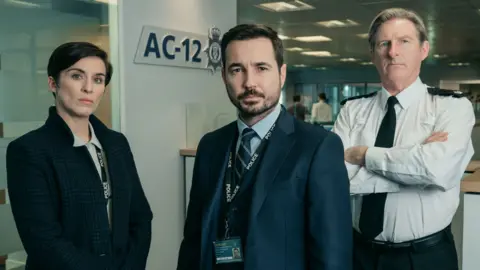 BBC Vicky McClure, Martin Compston and Adrian Dunbar in Line of Duty