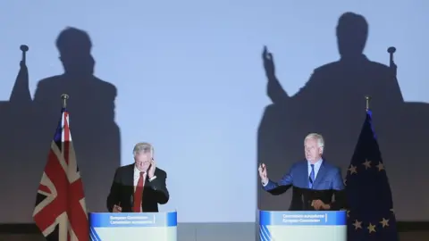 EPA David Davis and Michel Barnier