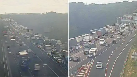 M6 shuts after car falls from bridge near Sandbach